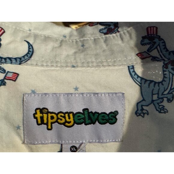Tipsy Elves Shirt Mens XL Dinosaur Patriotic Button Up Short Sleeve Fun Novelty - Picture 7 of 8